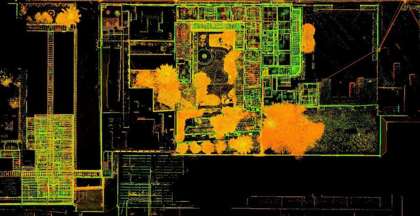 Intensity map point cloud top view of site