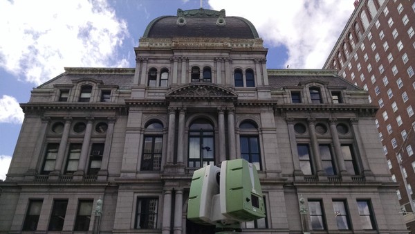 TruePoint 3D laser scanned the front façade of Providence City Hall for projection mapping.jpg