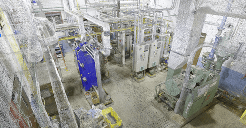 Colorized point cloud of engine test cell support system